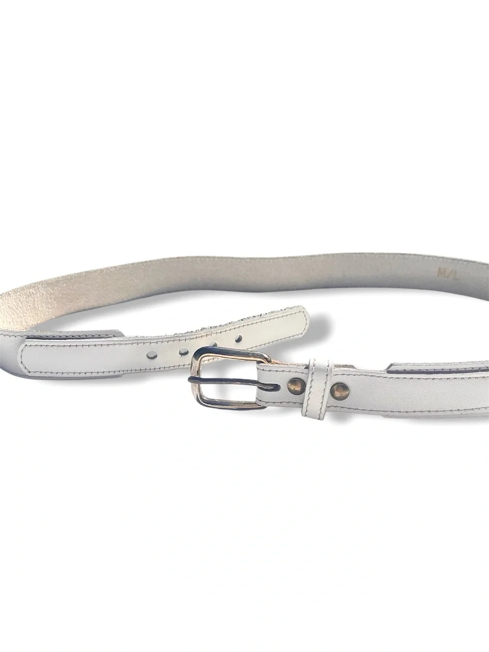 Vintage Leather Belt Full Grain White Western Brass Buckle Ivory Women’s S M 1”